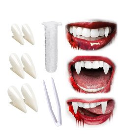 Zęby Wampira Sztuczne Kły Świecące w Ciemności Drakula Halloween 3 Pary