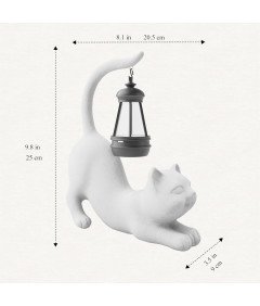 Figurka Żywiczna Ogrodowa Lampa Solarna Rzeźba Zewnętrzna Kot Biały