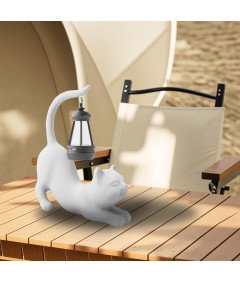 Figurka Żywiczna Ogrodowa Lampa Solarna Rzeźba Zewnętrzna Kot Biały