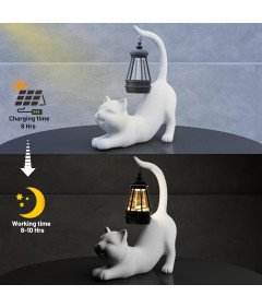 Figurka Żywiczna Ogrodowa Lampa Solarna Rzeźba Zewnętrzna Kot Biały
