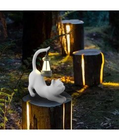 Figurka Żywiczna Ogrodowa Lampa Solarna Rzeźba Zewnętrzna Kot Biały