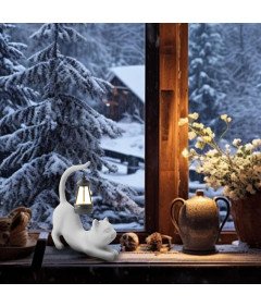 Figurka Żywiczna Ogrodowa Lampa Solarna Rzeźba Zewnętrzna Kot Biały