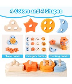 Drewniana Zabawka Sensoryczna Montessori Edukacyjna Układanka Sorter
