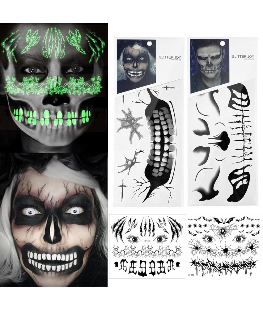Tatuaże Na Twarz na Halloween Zestaw 4 Arkusze Tatuaż Tymczasowy