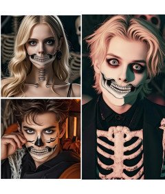 Tatuaże Na Twarz na Halloween Zestaw 9 Arkuszy Tatuaż Tymczasowy