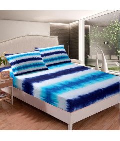 Pościel Tie Dye Boho Prześcieradło Z Gumką z Mikrofibry Niebieska 190x90 cm