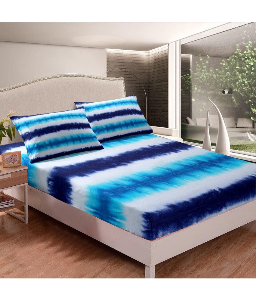 Pościel Tie Dye Boho Prześcieradło Z Gumką z Mikrofibry Niebieska 190x90 cm