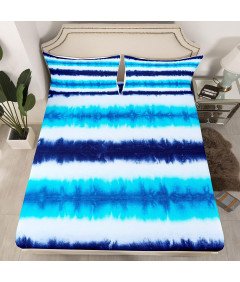 Pościel Tie Dye Boho Prześcieradło Z Gumką z Mikrofibry Niebieska 190x90 cm