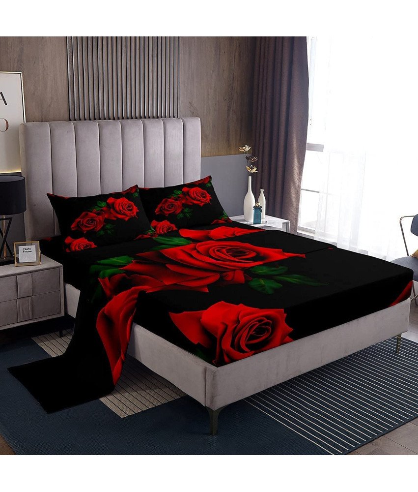 Komplet Pościeli Róże Czerwone Mikrofibra Prześcieradło 4 Części 150x200 cm