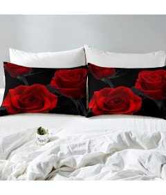 Komplet Pościeli Róże Czerwone Mikrofibra Prześcieradło 4 Części 150x200 cm