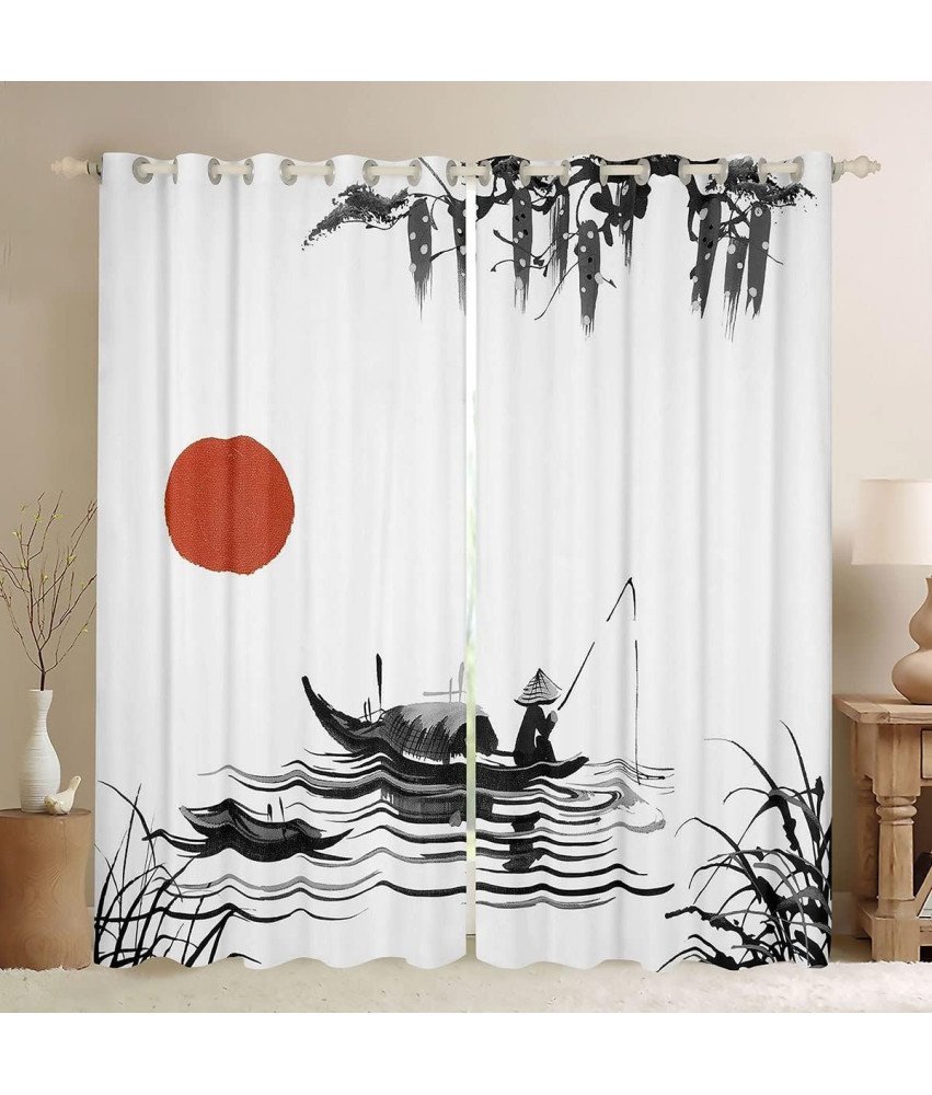 Japońskie Zasłony Okienne Aesthetic Ukiyoe Hokusai Słońce Rybak 132x228 Cm