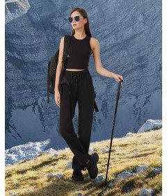 Zylioo Damskie Spodnie Długie Turystyczne Cargo ze Ściągaczem Czarne M