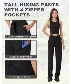 Zylioo Damskie Spodnie Długie Turystyczne Cargo ze Ściągaczem Czarne M