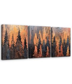 Obraz Zestaw 3 Sztuki 40x58 cm Dekoracja Salonu Abstrakcyjny Złoty Las