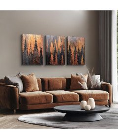 Obraz Zestaw 3 Sztuki 40x58 cm Dekoracja Salonu Abstrakcyjny Złoty Las