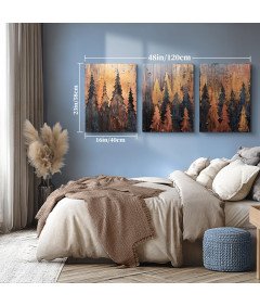 Obraz Zestaw 3 Sztuki 40x58 cm Dekoracja Salonu Abstrakcyjny Złoty Las