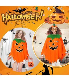 Kobiecy Kostium Dyni na Halloween Strój Akcesoria Peleryna Opaska Torba