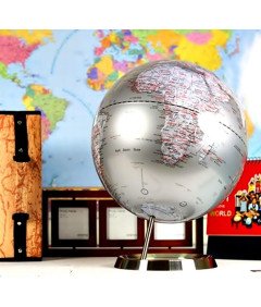 Globus Mapa Świata Europy Polityczny Stal Nierdzewna Srebrny 30 cm