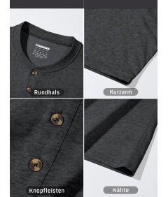 KEFITEVD Koszulka Męska Henley Bawełniana Polo Bez Kołnierzyka Czarna L