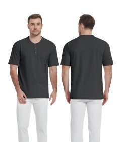 KEFITEVD Koszulka Męska Henley Bawełniana Polo Bez Kołnierzyka Czarna XXL