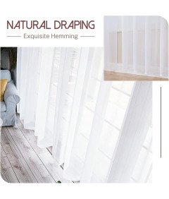 Zasłona Przezroczysta Woalowa na Przelotkach 245x300 cm Sztuczny Len Biała