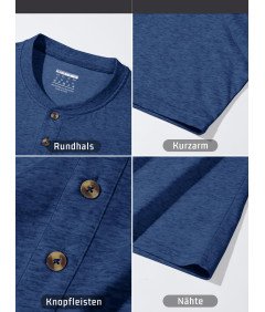 KEFITEVD Koszulka Męska Henley Bawełniana Polo Bez Kołnierzyka Niebieska M