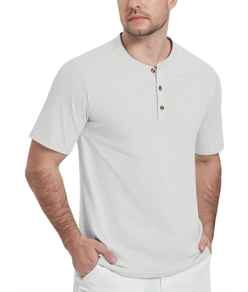 KEFITEVD Koszulka Męska Henley Bawełniana Polo Bez Kołnierzyka Biała XL