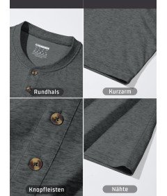 KEFITEVD Koszulka Męska Henley Bawełniana Polo Bez Kołnierzyka Szara XXL