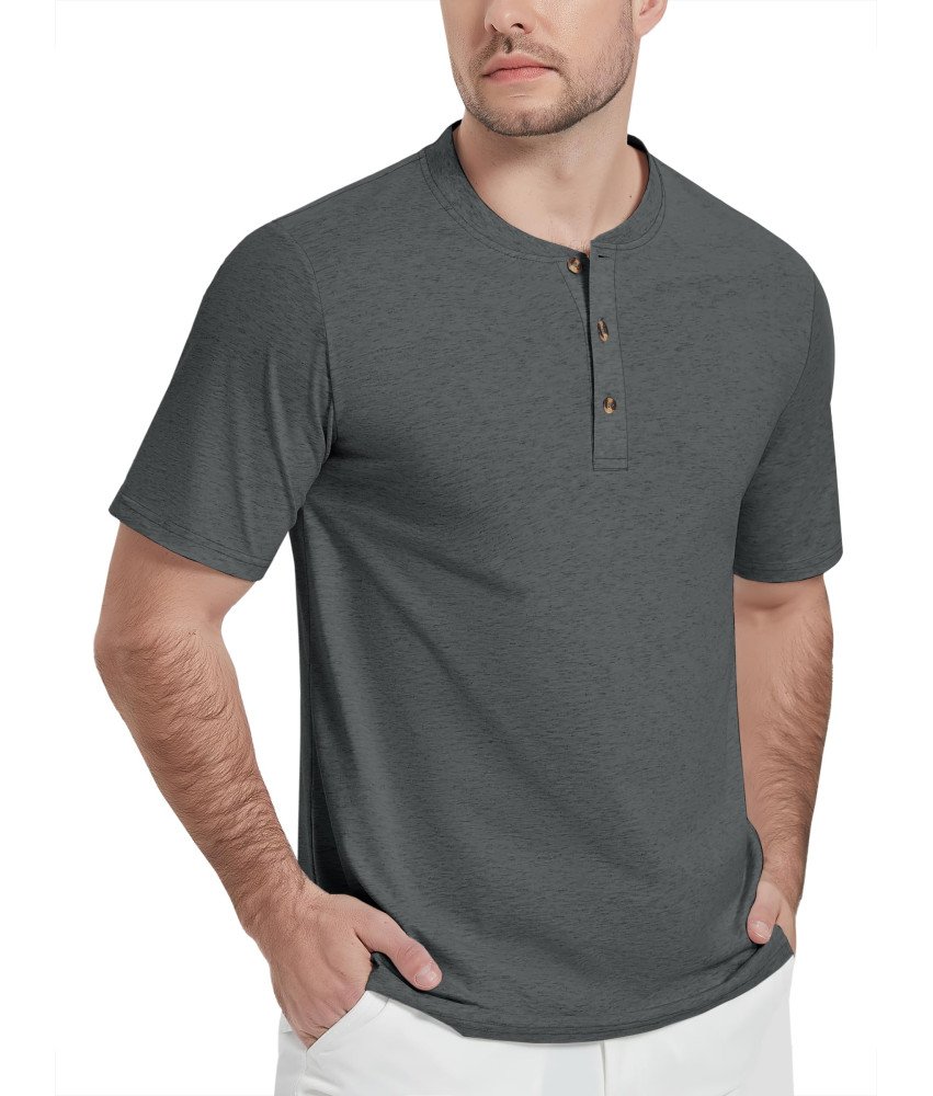 KEFITEVD Koszulka Męska Henley Bawełniana Polo Bez Kołnierzyka Szara S
