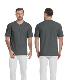 KEFITEVD Koszulka Męska Henley Bawełniana Polo Bez Kołnierzyka Szara S