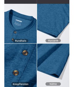 KEFITEVD Koszulka Męska Henley Bawełniana Polo Bez Kołnierzyka Niebieska XL