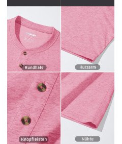 KEFITEVD Koszulka Męska Henley Bawełniana Polo Bez Kołnierzyka Różowa S