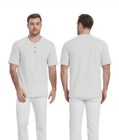 KEFITEVD Koszulka Męska Henley Bawełniana Polo Bez Kołnierzyka Biała 3XL