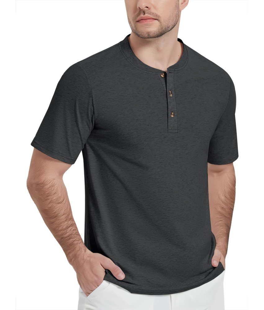 KEFITEVD Koszulka Męska Henley Bawełniana Polo Bez Kołnierzyka Czarna 3XL