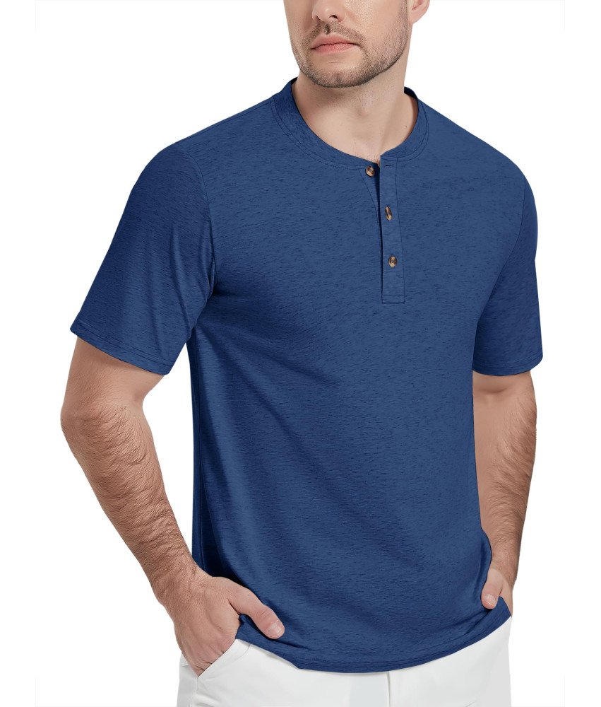 KEFITEVD Koszulka Męska Henley Bawełniana Polo Bez Kołnierza Niebieska 3XL