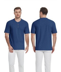 KEFITEVD Koszulka Męska Henley Bawełniana Polo Bez Kołnierza Niebieska 3XL