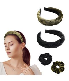 Zestaw Akcesoriów do Włosów 2x Opaski Aksamitne 2x Gumki Czarny i Zielony