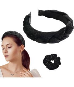 Zestaw Akcesoriów do Włosów Aksamitna Opaska i Gumka Elegancki Czarny