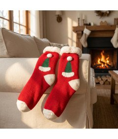 Damskie Skarpetki Ciepłe na Zimę Antypoślizgowe Czerwone Uniwersalne