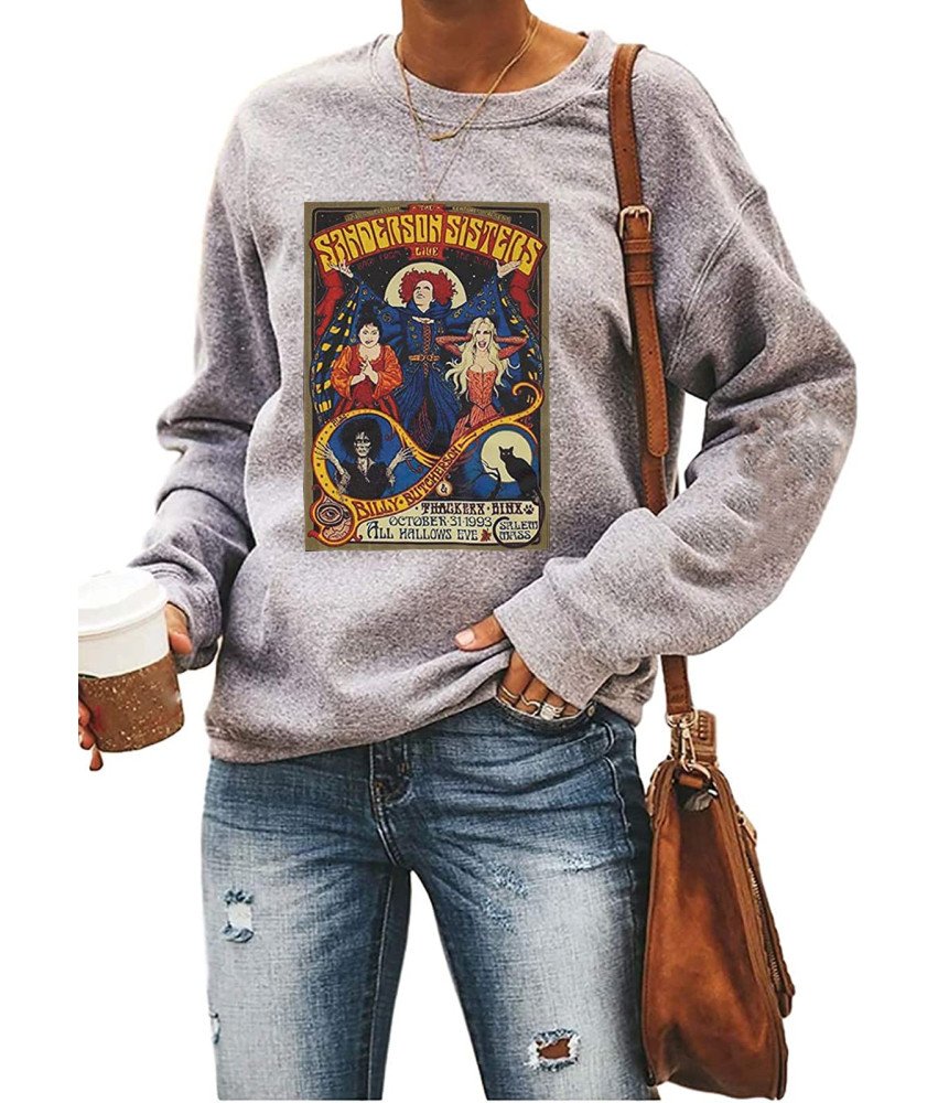 Ykomow Bluza Damska Bez Kaptura Vintage Wzór Wiedźmy Sanderson Szara XL