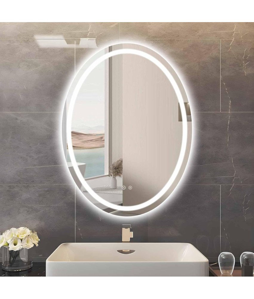 sunrik Lustro Łazienkowe z Oświetleniem LED 70x90 cm Owalne Nowoczesne