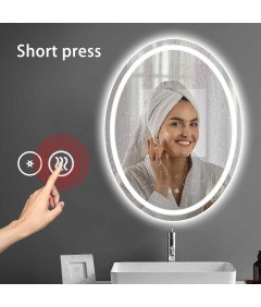 sunrik Lustro Łazienkowe z Oświetleniem LED 70x90 cm Owalne Nowoczesne