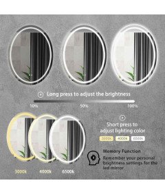 sunrik Lustro Łazienkowe z Oświetleniem LED 70x90 cm Owalne Nowoczesne