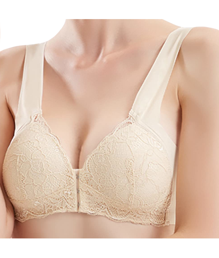 Koronkowy Biustonosz Push-Up Plus Size Przednie Zapięcie Beżowy XXL