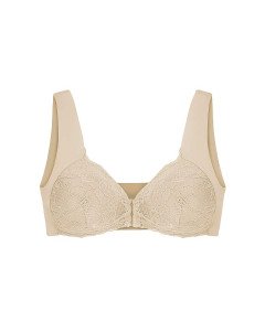 Koronkowy Biustonosz Push-Up Plus Size Przednie Zapięcie Beżowy XXL