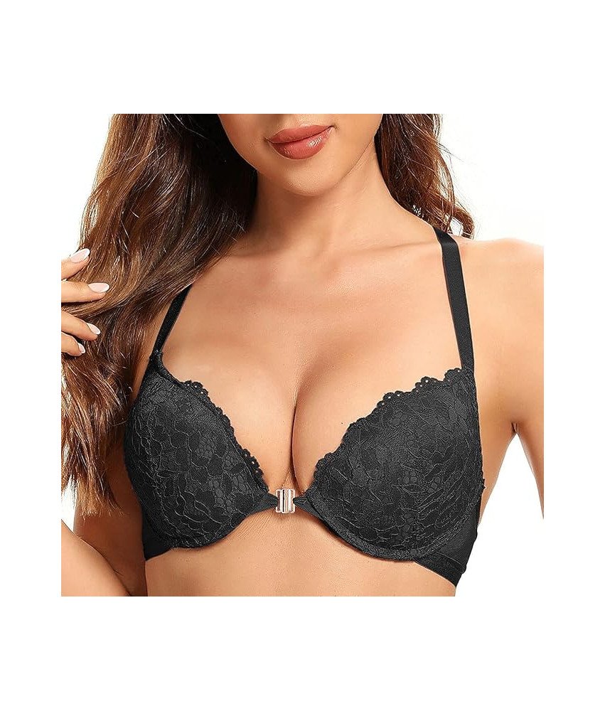 SHEKINI Biustonosz Koronkowy Stanik Push-up z Fiszbinami Czarny 38C