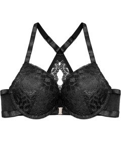 SHEKINI Biustonosz Koronkowy Stanik Push-up z Fiszbinami Czarny 38C