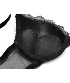 SHEKINI Biustonosz Koronkowy Stanik Push-up z Fiszbinami Czarny 38C