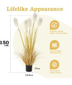 Sztuczna Trawa Pampasowa Ozdobna w Doniczce 150 cm Złota Dekoracyjna