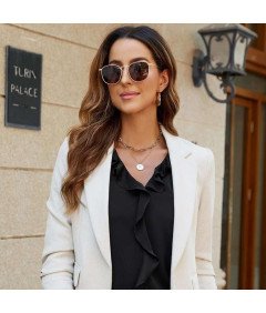 Damska Bluzka Dekolt V Bufiaste Rękawy Elegancka Stylowa Vintage Czarna L